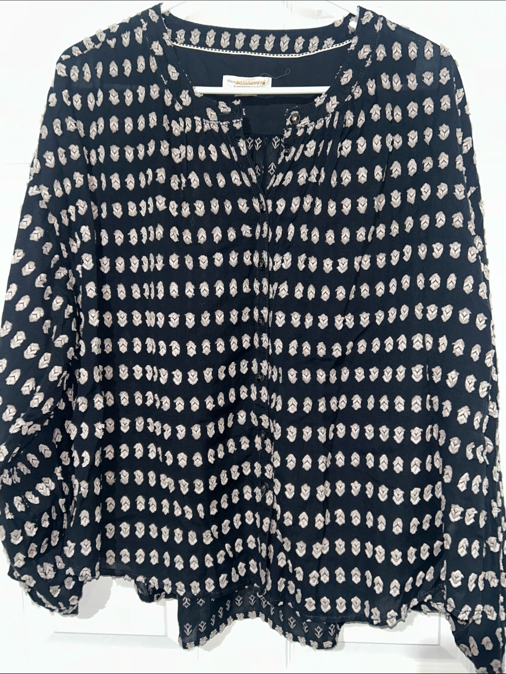 Pilcro Anthropologie Button Up Blouse Size Large Petite Textured Boho Chic